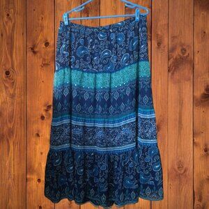 JM Collection Women's Size 14 Blue Paisley Print Boho Full Maxi Skirt Flowy